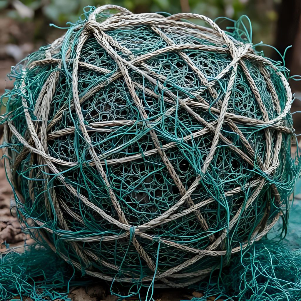 Tangled fishing net in a tight ball, symbolizing Peter’s net, the number 153, and the covenant with the Magdalene.