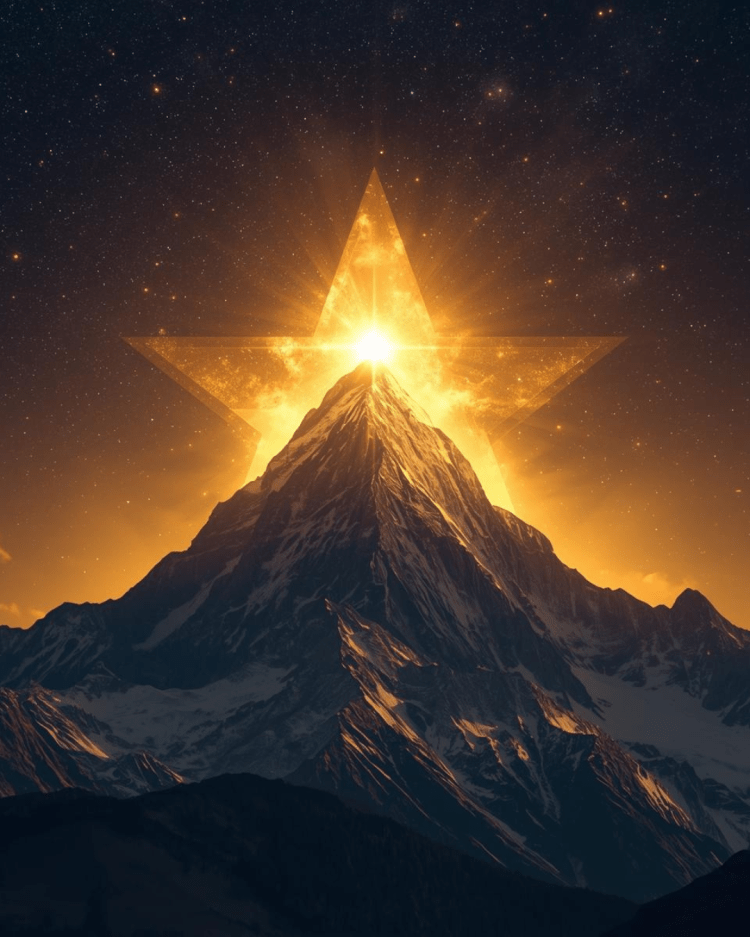 Star shining above a mountain, symbolizing the Magi’s guiding light.